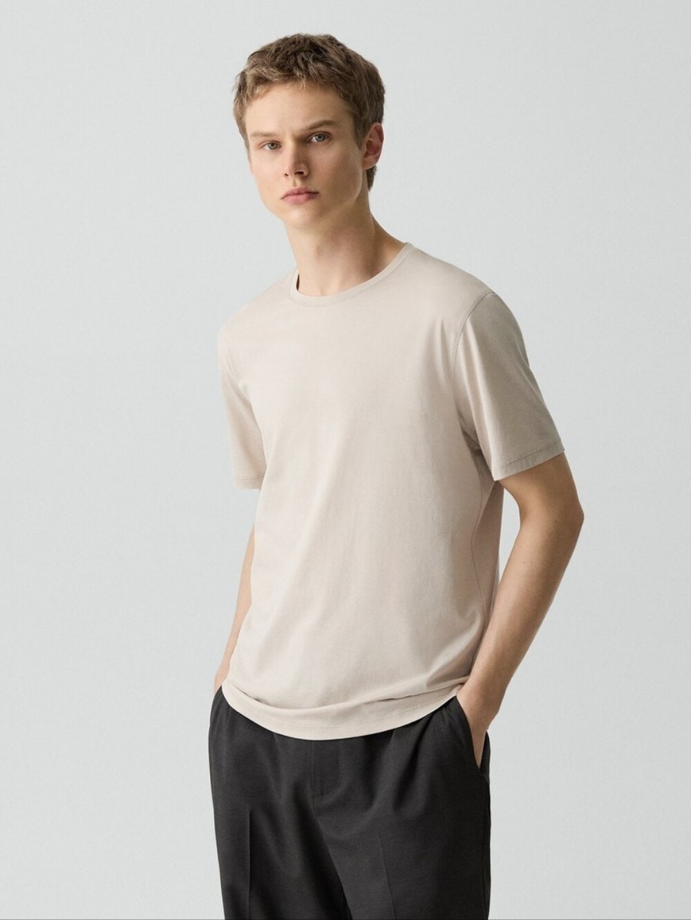 Theory Men's Classic Crew Neck T-Shirt Light Beige Nude Size M Cotton Tee
